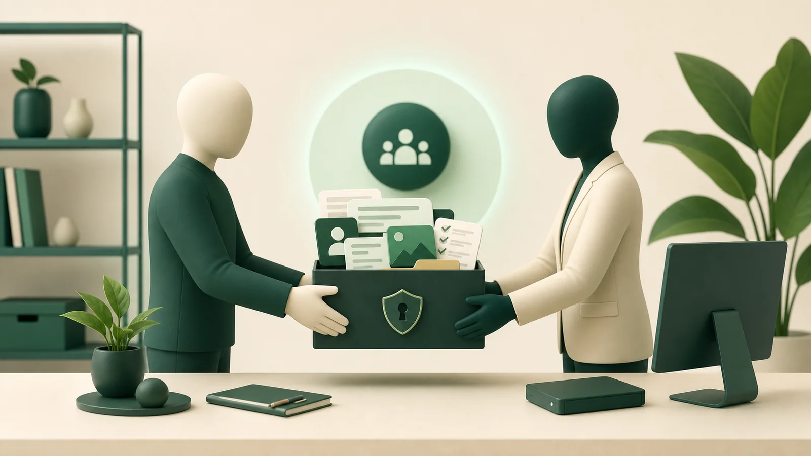 Authorized employee handover of a protected local WhatsApp business archive